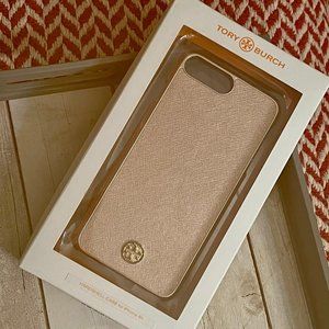 NIB/T~TORY BURCH~iPhone 8+ Metallic RoseGold Hardshell Phone Case
